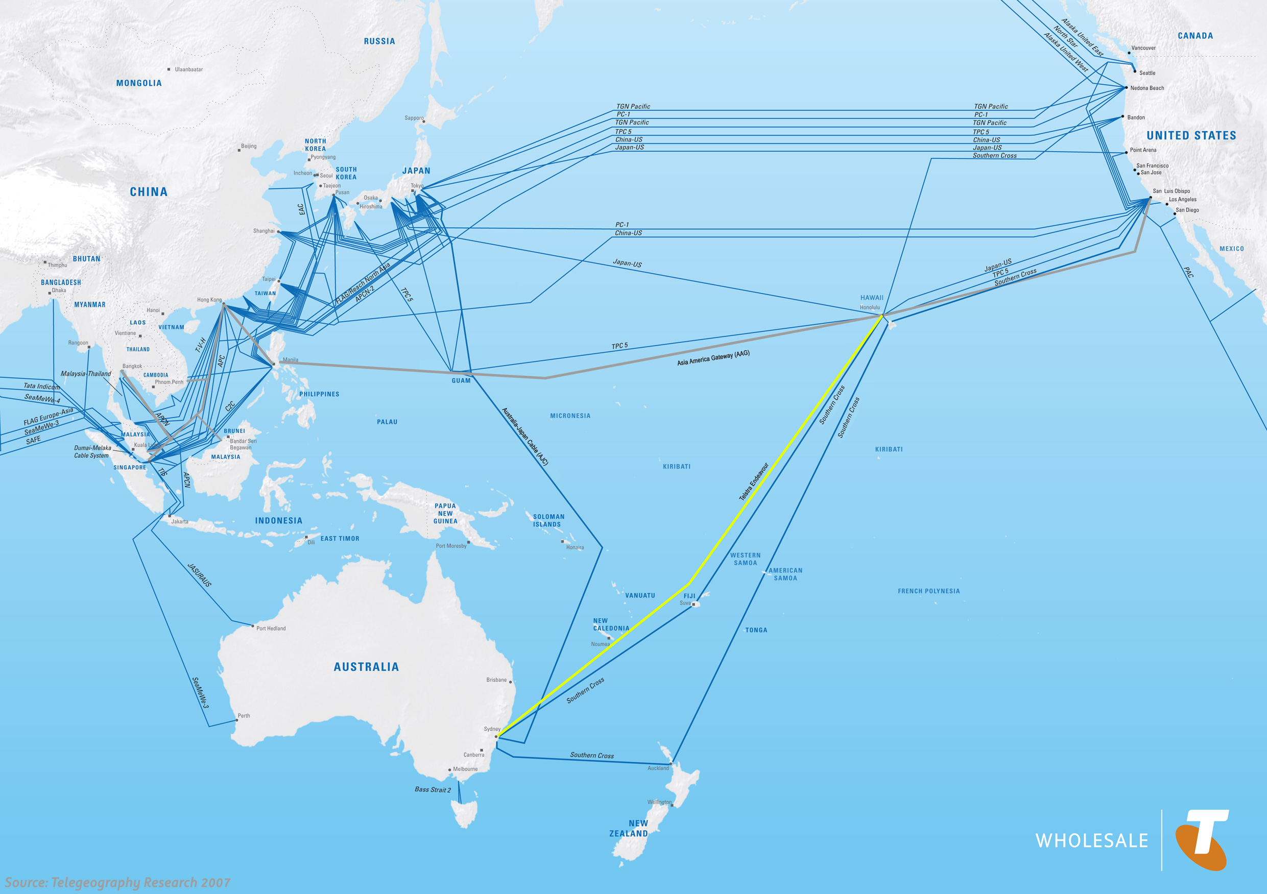 Map of Pipes from AUS to US WC for all Aussie Internet users.